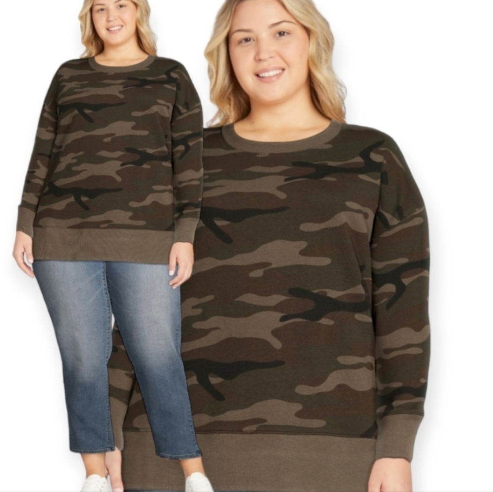 Time and Tru Size XL Gray-Green Camo Relaxed Fit Sweatshirt NWT NEW Longsleeve